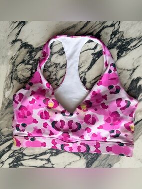 Exotica ExoticAthletica Pink Animal Print Performance Deep V Crop Top Size Small